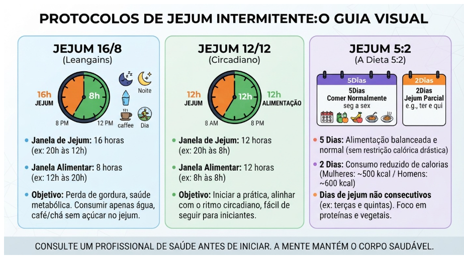 Descubra como o jejum intermitente para emagrecer funciona, quais são os melhores protocolos, como treinar e evitar os erros mais comuns.